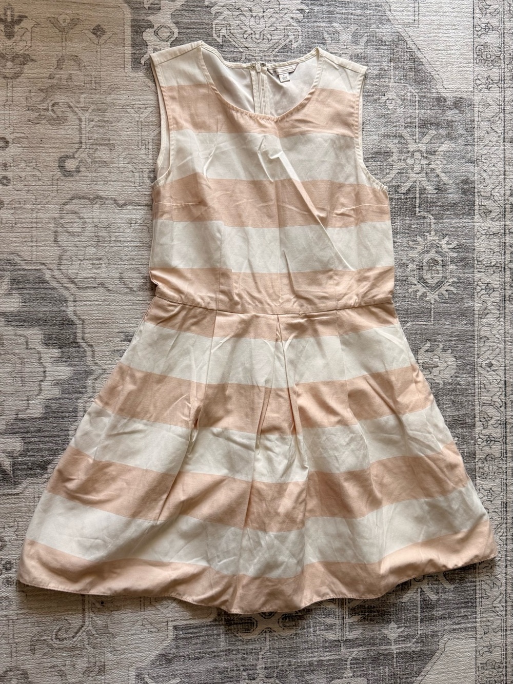 GAP Fit & Flare Sleeveless Striped Dress in Cream & Light Peach with pockets